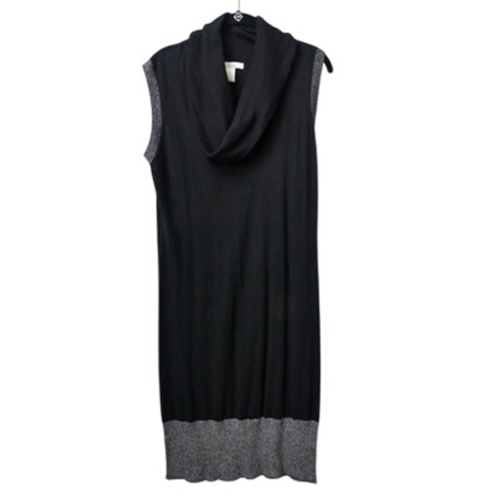 Cache Luxe Black Silk Cashmere Cowl Neck Sleeveless‎ Sweater Dress Metallic L